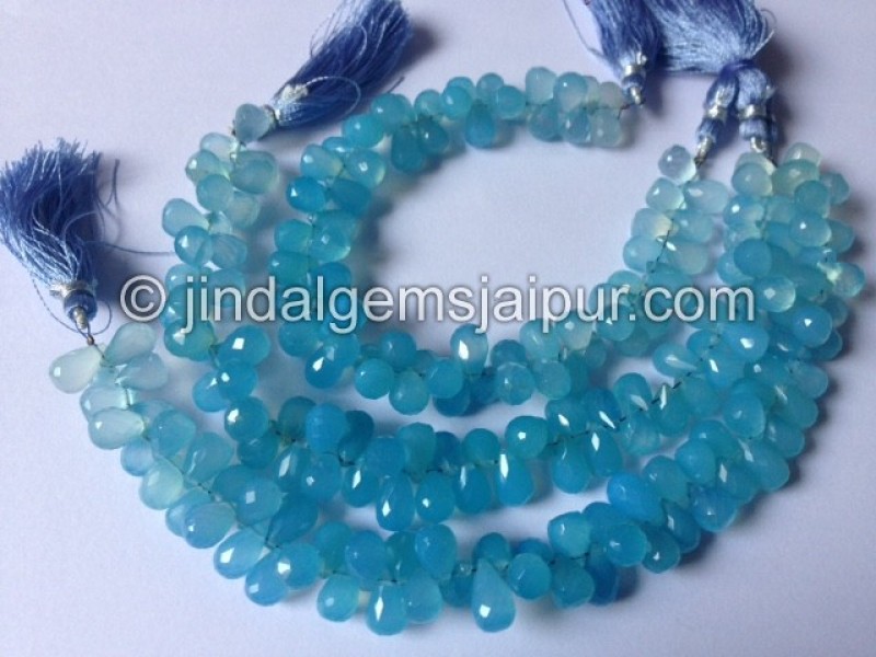 Blue Chalcedony Faceted Drops Shape Beads